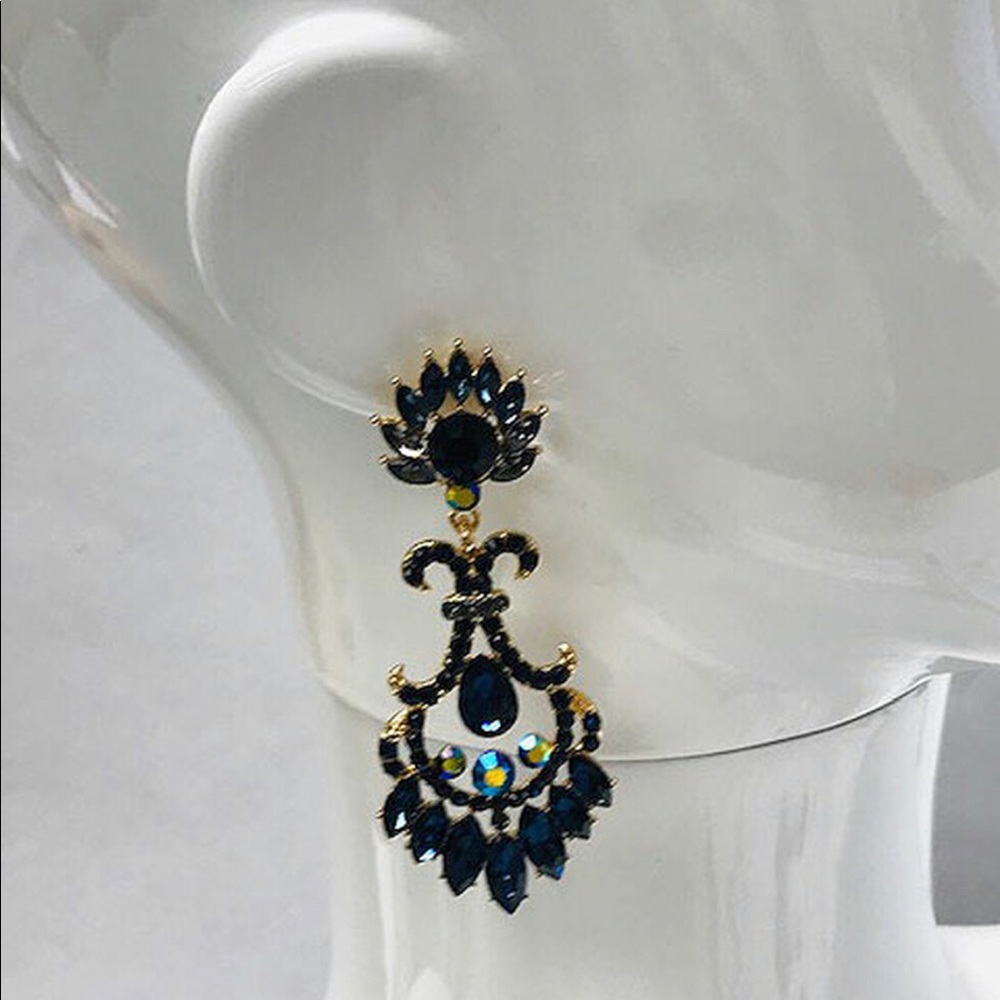Navy Montana Blue Lotus Flower Earrings-Boutique - Picture 2 of 9